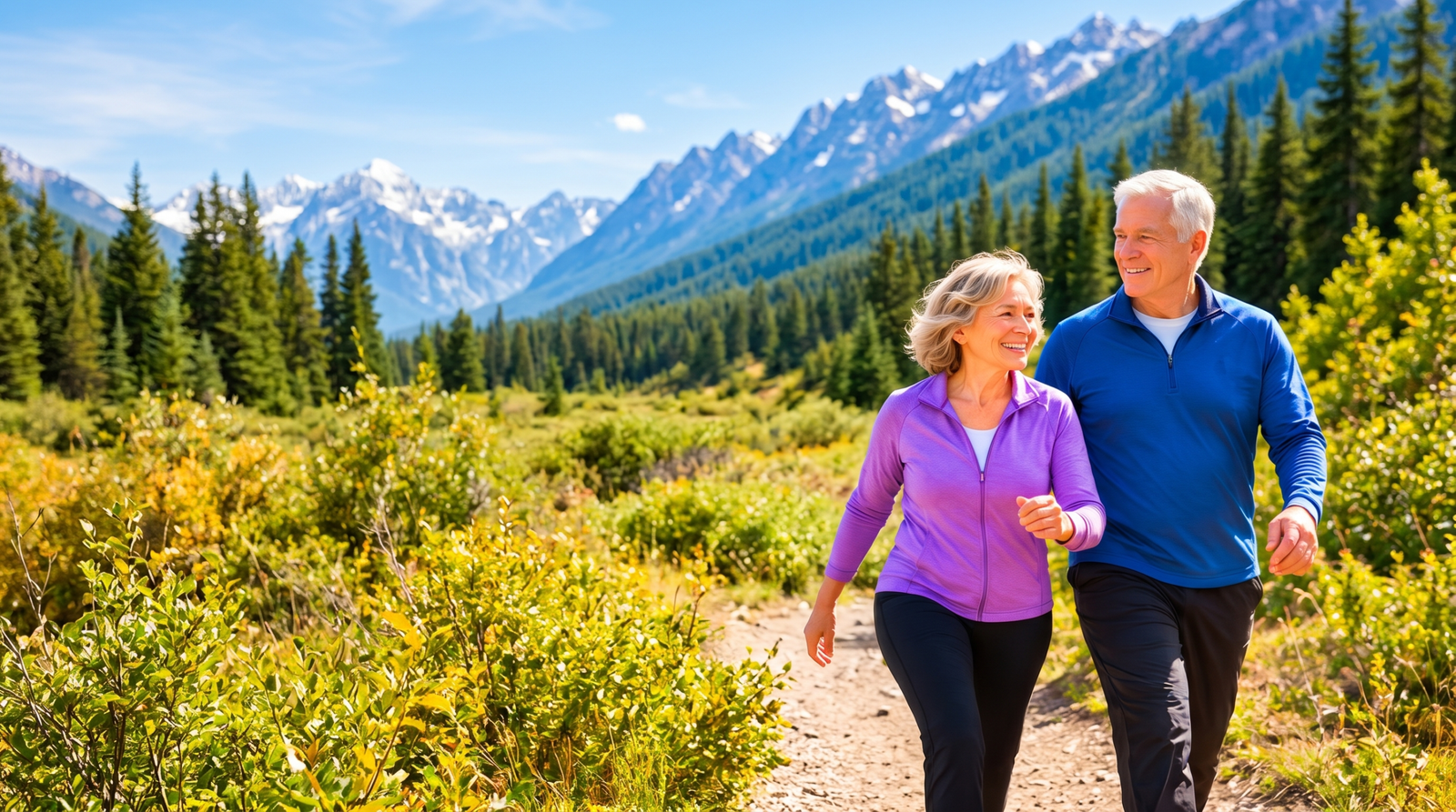 Active senior couple smiling outdoors